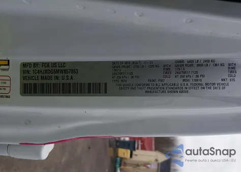 2021 Jeep Wrangler Unlimited Sport S 4X4 z USA, uszkodzony, nr VIN 1C4HJXDG6MW857863